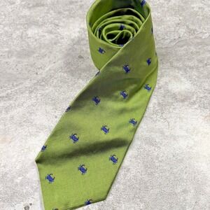J.Crew Tie Mens One Size Green Silk Crab Nautical Animal Print USA Woven Necktie